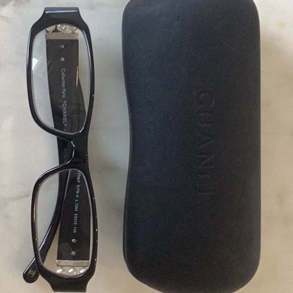 Chanel Paris reading glasses with black frames and pearl accents on arms. - Picture 5 of 8